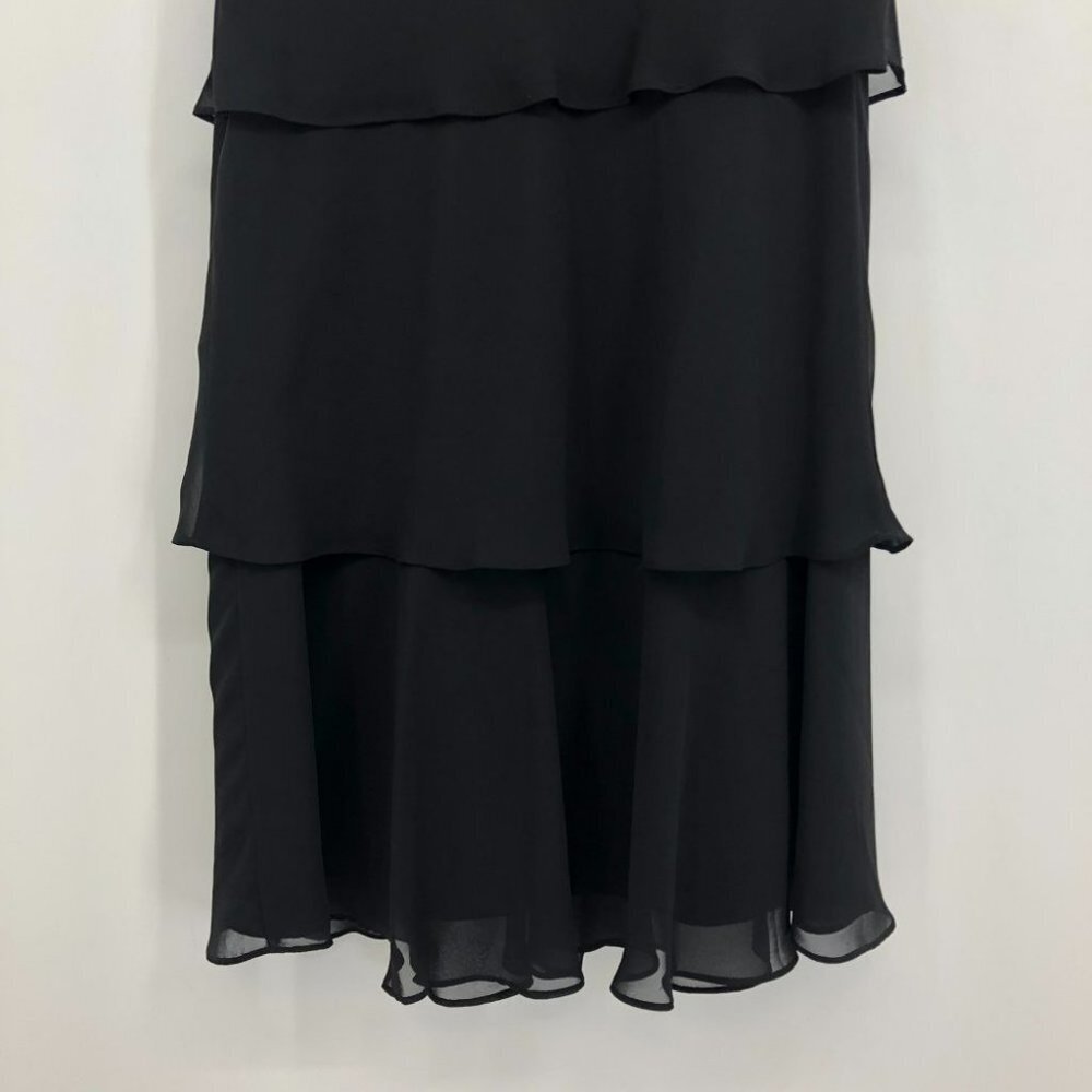 Lori Ann Montreal Vintage Black sleeveless tiered midi dress sequin broach 8 - Picture 5 of 16